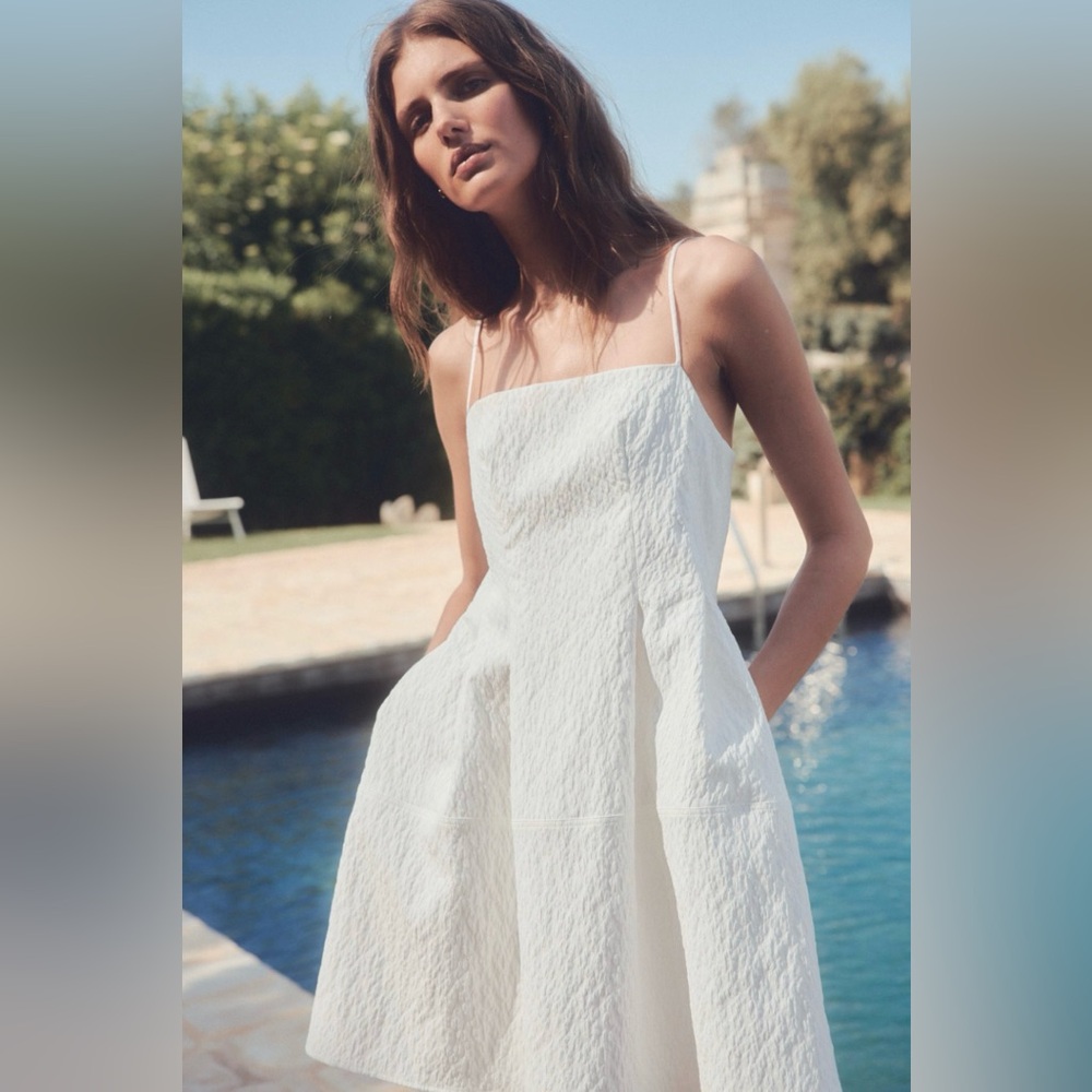 H&M Jacquard-Weave Strappy Dress White | Fit & Flare | Small 🤍